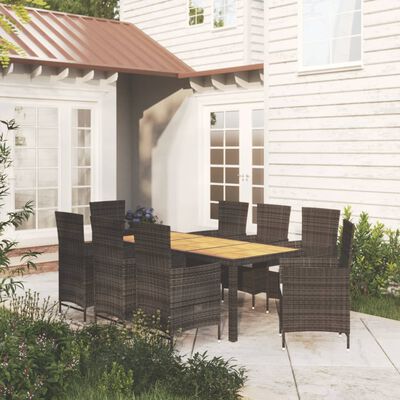 vidaXL 9 pcs conjunto jantar exterior com almofadões vime PE preto