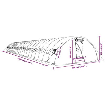 vidaXL Estufa com estrutura de aço 120 m² 24x5x2,3 m verde