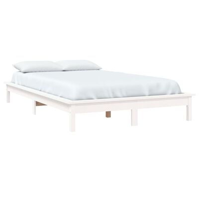 vidaXL Estrutura de cama de casal 135x190 cm pinho maciço branco