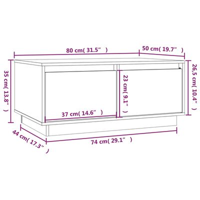 vidaXL Mesa de centro 80x50x35 cm madeira de pinho maciça castanho-mel