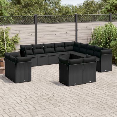 vidaXL 13 pcs conjunto de sofás de jardim com almofadões vime PE preto