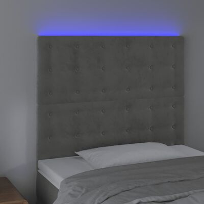 vidaXL Cabeceira cama c/ luzes LED veludo 100x5x118/128cm cinza-claro