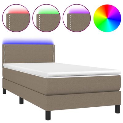 vidaXL Cama box spring + colchão/LED 90x200cm tecido cinza-acastanhado