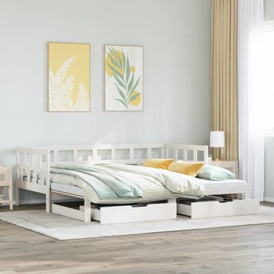 vidaXL Sofá-cama c/ gavetão e gavetas branco 90x190cm madeira de pinho