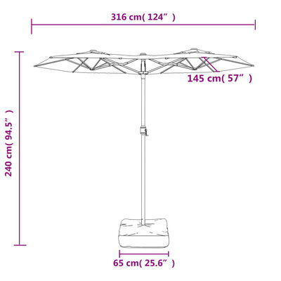 vidaXL Guarda-sol de jardim c/ cabeça dupla/LED 316x240 cm terracotta