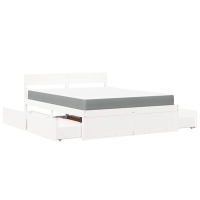 vidaXL Cama com gavetas e colchão 160x200 cm pinho maciço branco