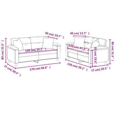 vidaXL 2 pcs conjunto sofás c/ almofadas microfibra cinza-acastanhado