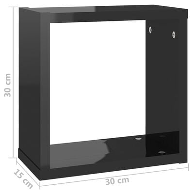 vidaXL Prateleiras parede forma de cubo 4 pcs 30x15x30 cm preto brilh.