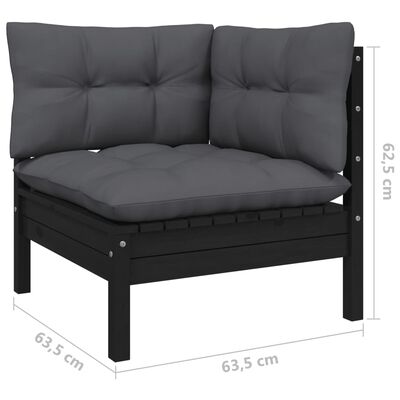 vidaXL 9 pcs conjunto lounge jardim c/ almofadões pinho maciço preto