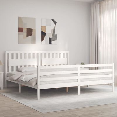 vidaXL Estrutura de cama com cabeceira 200x200cm madeira maciça branco