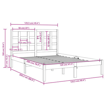 vidaXL Estrutura de cama 120x200 cm madeira maciça