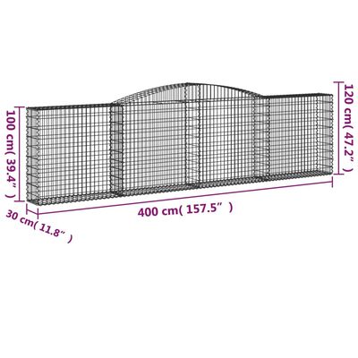 vidaXL Cestos gabião arqueados 2pcs 400x30x100/120cm ferro galvanizado