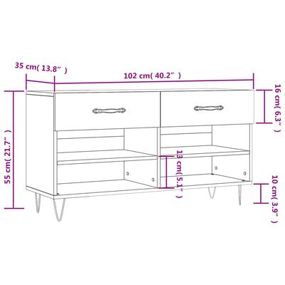 vidaXL Banco sapateira 102x35x55 cm deriv. madeira carvalho sonoma