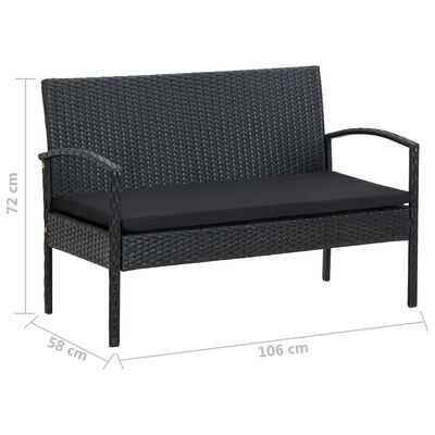 vidaXL 4 pcs conjunto lounge de jardim c/ almofadões vime PE preto