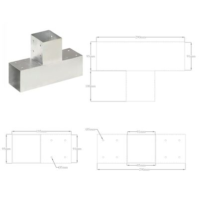 vidaXL Bases para poste em forma de T 4 pcs 91x91 mm metal galvanizado