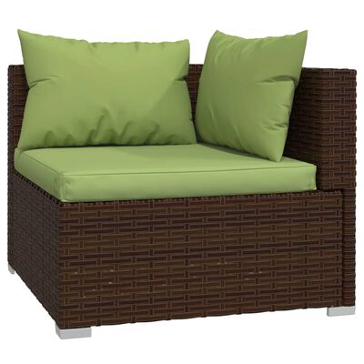 vidaXL 11 pcs conjunto lounge de jardim c/ almofadões vime PE castanho