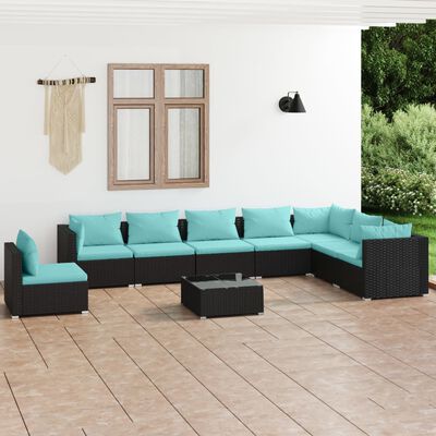 vidaXL 9 pcs conjunto lounge de jardim c/ almofadões vime PE preto