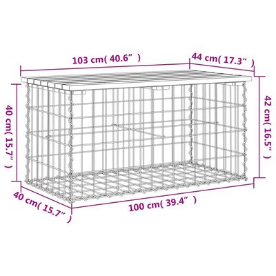 vidaXL Banco de jardim c/ design gabião 103x44x42 cm pinho impregnado