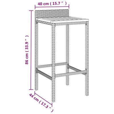 vidaXL 5 pcs conjunto de bar p/ jardim vime PE/acácia maciça preto