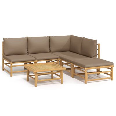 vidaXL 6 pcs conj. lounge jardim bambu almofadões cinzento-acastanhado