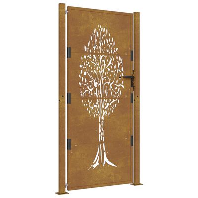 vidaXL Portão de jardim 105x180 cm aço corten design árvore