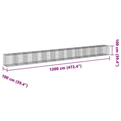 vidaXL Cesto gabião com cobertura 1200x100x100 cm ferro galvanizado