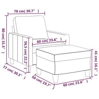 vidaXL Poltrona com apoio de pés 60 cm couro artificial cappuccino