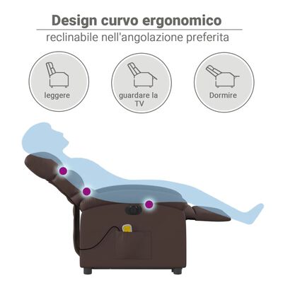 vidaXL Poltrona reclinável elevatória elétrica couro artif. castanho