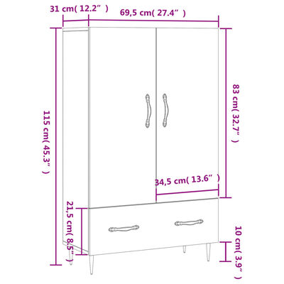 vidaXL Armário alto derivados de madeira 69,5x31x115cm carvalho sonoma