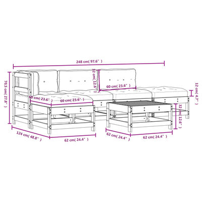 vidaXL 6 pcs conjunto lounge jardim c/ almofadões madeira maciça cinza