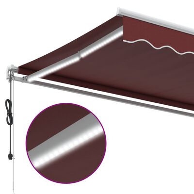 vidaXL Toldo retrátil automático com luz LED 350x250 cm bordô