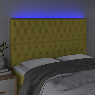 vidaXL Cabeceira de cama c/ luzes LED tecido 144x7x118/128 cm verde