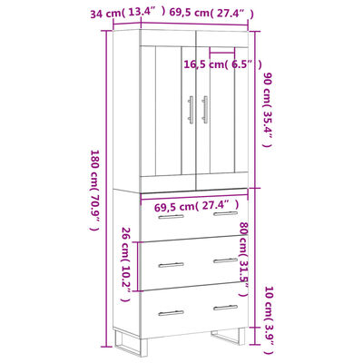 vidaXL Armário alto 69,5x34x180 cm derivados de madeira cinza cimento