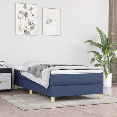 vidaXL Cama com molas/colchão 90x200 cm tecido azul