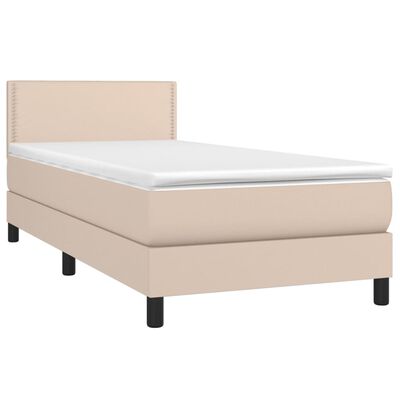 vidaXL Cama com molas/colchão 90x190 cm couro artificial cappuccino