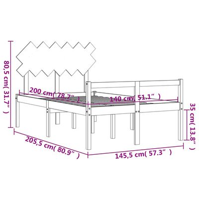 vidaXL Cama para idosos com cabeceira 140x200 cm madeira maciça branco