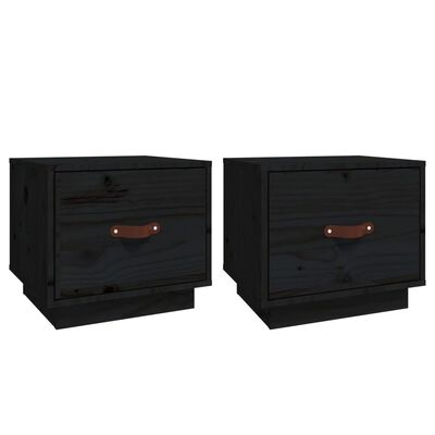 vidaXL Mesas de cabeceira 2 pcs 40x34x35 cm pinho maciço preto