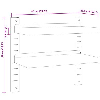 vidaXL Estante parede 2 prateleiras 50x23,5x60 cm aço inoxidável prata