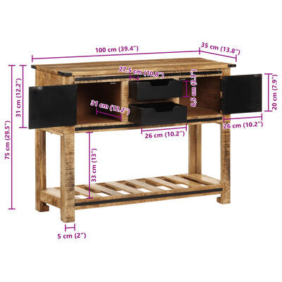 vidaXL Mesa consola 100x35x75 cm madeira de mangueira maciça