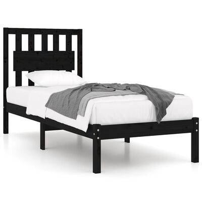 vidaXL Estrutura de cama solteiro 90x190 cm pinho maciço preto