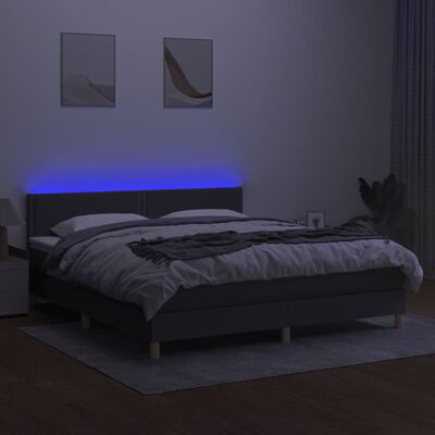 vidaXL Cama box spring c/ colchão e LED 160x200 cm tecido cinza-escuro