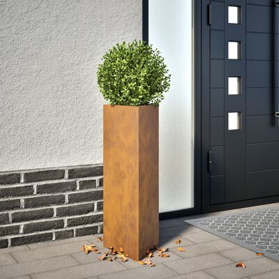 vidaXL Vaso/floreira de jardim triangular 30x26x75 cm aço corten