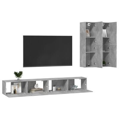 vidaXL 4 pcs conjunto de móveis de TV derivados madeira cinza cimento