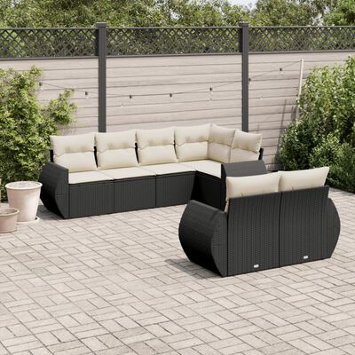 vidaXL 7 pcs conjunto de sofás p/ jardim c/ almofadões vime PE preto