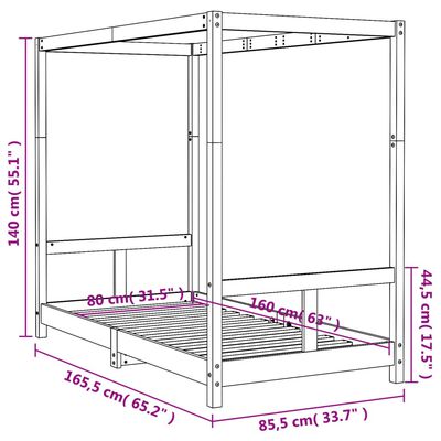 vidaXL Estrutura de cama infantil 80x160 cm pinho maciço