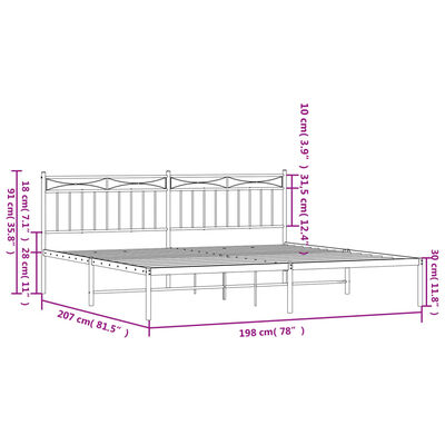 vidaXL Estrutura de cama com cabeceira 193x203 cm metal branco