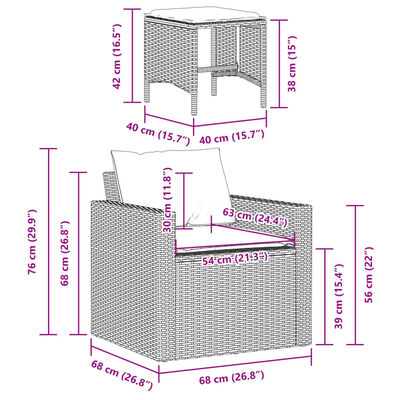 vidaXL 4 pcs conjunto de sofás para jardim c/ almofadões vime PE preto