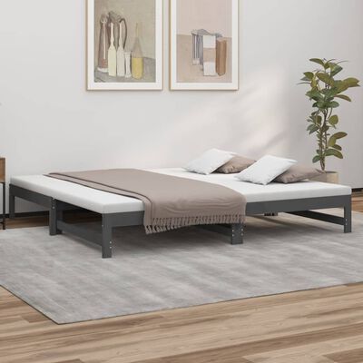 vidaXL Sofá-cama de puxar 2x(100x200) cm pinho maciço cinza