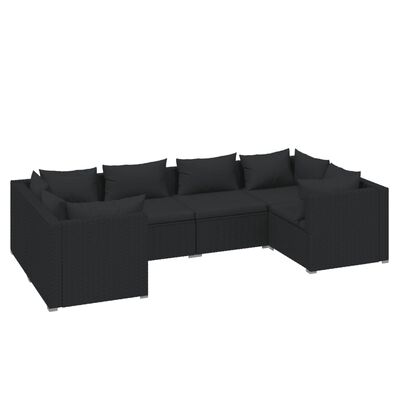 vidaXL 6 pcs conjunto lounge de jardim c/ almofadões vime PE preto