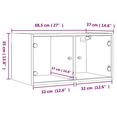 vidaXL Armário parede c/ porta vidro 2 pcs 68,5x37x35 cm carvalho fumo